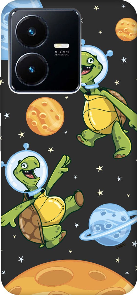 

Матовый Soft Touch Чехол на Vivo Y22 с 3D принтом "CosmoTurtles" черный, Черный;бежевый, 157802