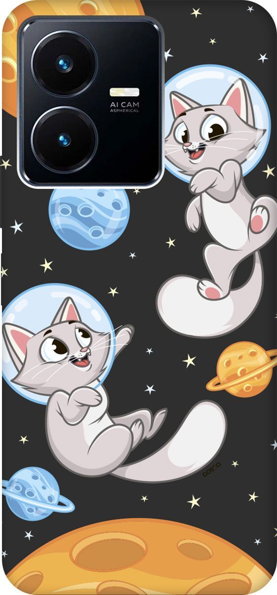 

Матовый Soft Touch Чехол на Vivo Y22 с 3D принтом "CosmoCats" черный, Черный;серый, 157802