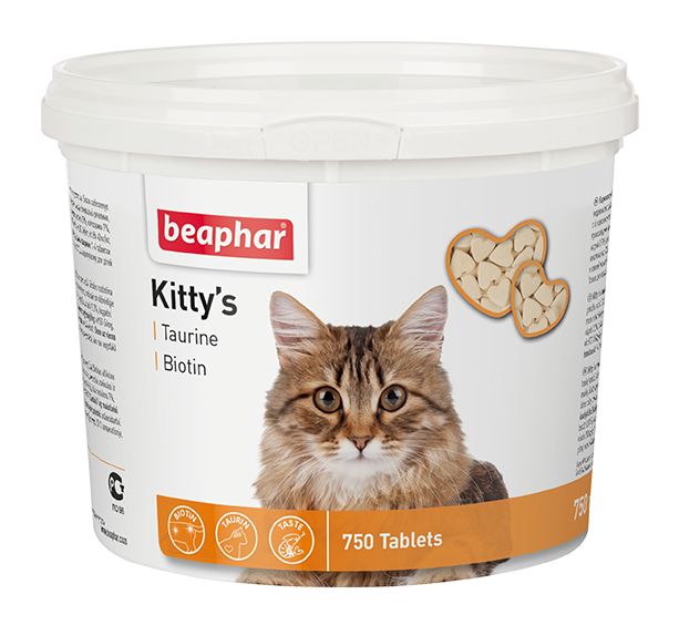фото Витаминный комплекс для кошек beaphar kitty's, сердечки с таурином и биотином 750 таб