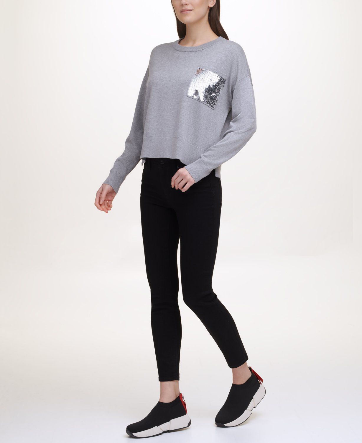 

Свитшот женский DKNY P1MSJ055 серый 2XS, P1MSJ055