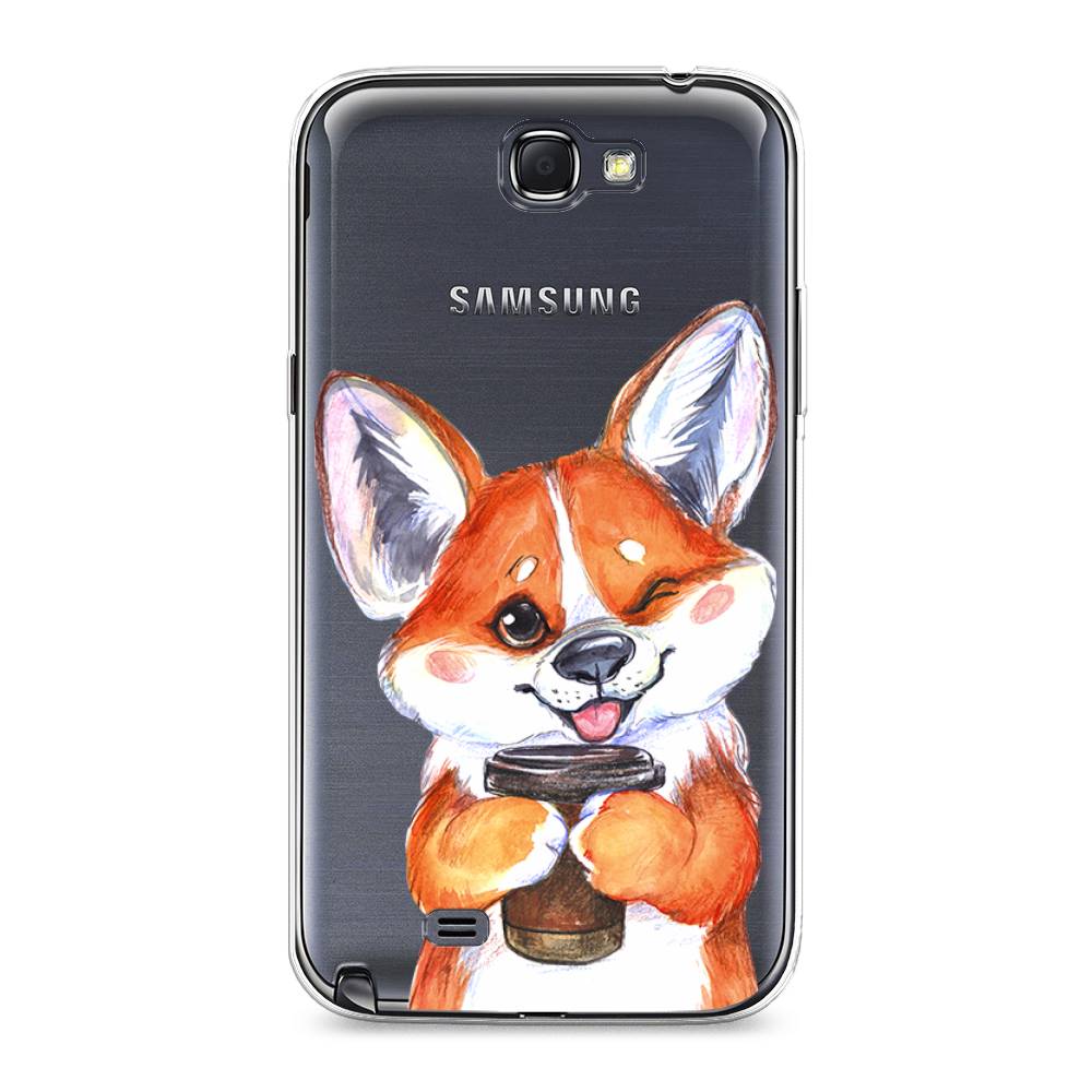 

Чехол на Samsung Galaxy Note 2 "Корги с кофе", Оранжевый;белый, 23250-4