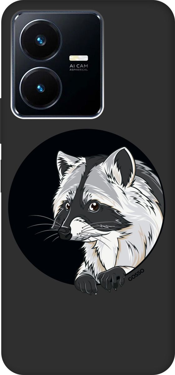 

Матовый Soft Touch Чехол на Vivo Y22 с 3D принтом "Raccon in a Hollow" черный, Черный;белый, 157802