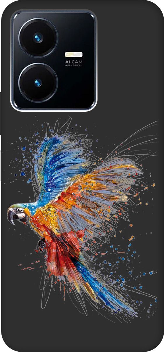 

Матовый Soft Touch Чехол на Vivo Y22 с 3D принтом "Colorful Parrot" черный, Черный;красный, 157802