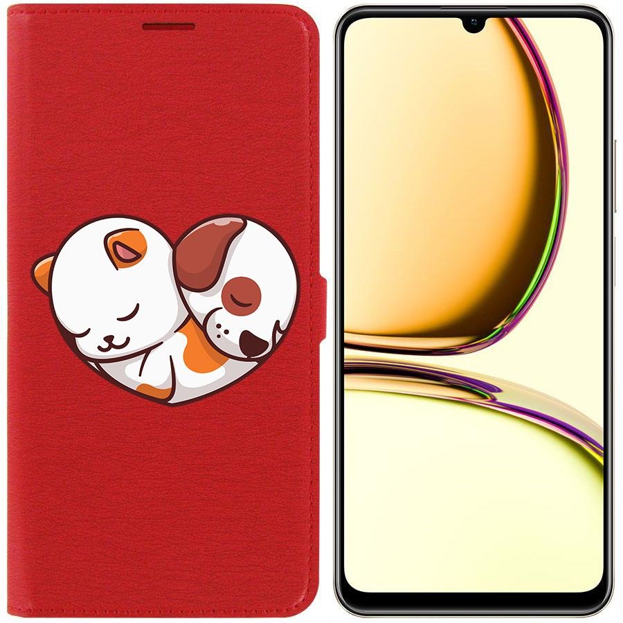 

Чехол-книжка Krutoff Eco Book для Realme C53 Котёнок и Щенок (красный)