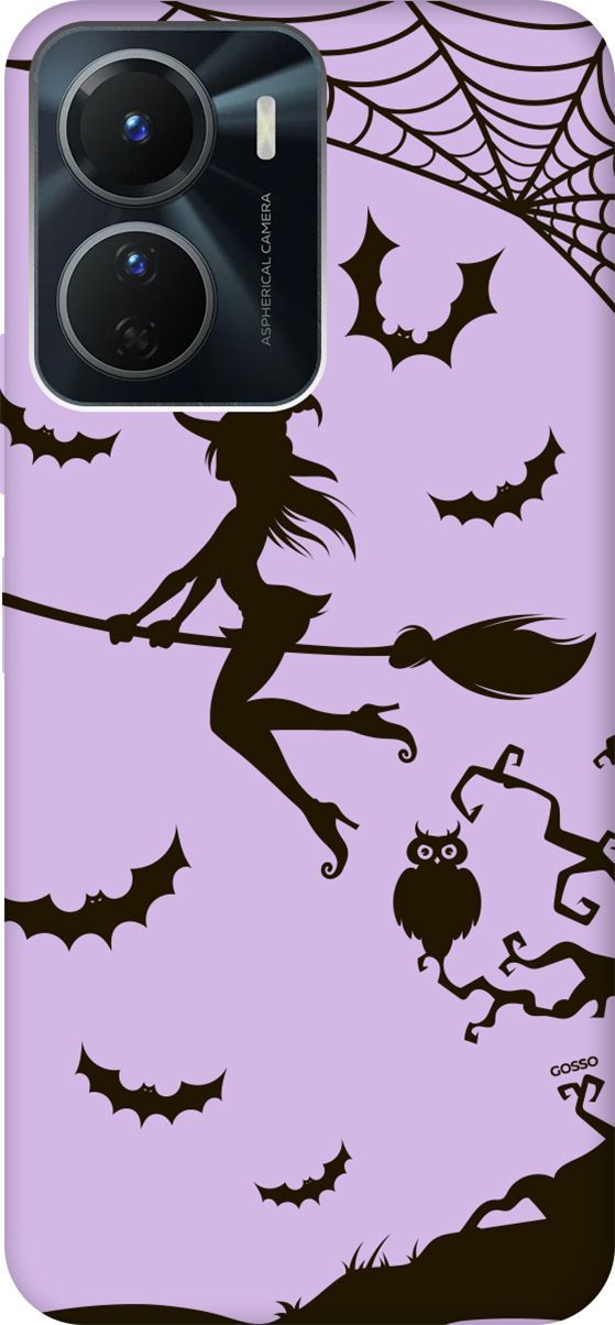 

Чехол на Vivo Y16 "Witch on a Broomstick" сиреневый, Фиолетовый;черный, 157779