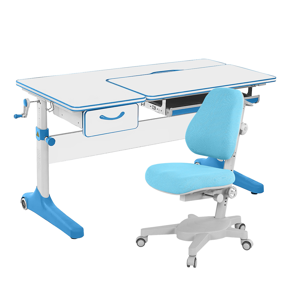 Комплект парта Anatomica Uniqa Lite белый/голубой с голубым креслом Armata