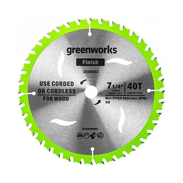 Пильный диск по дереву для циркулярной пилы Greenworks, 184x1.75/1.13x20 мм;40T, 2943307