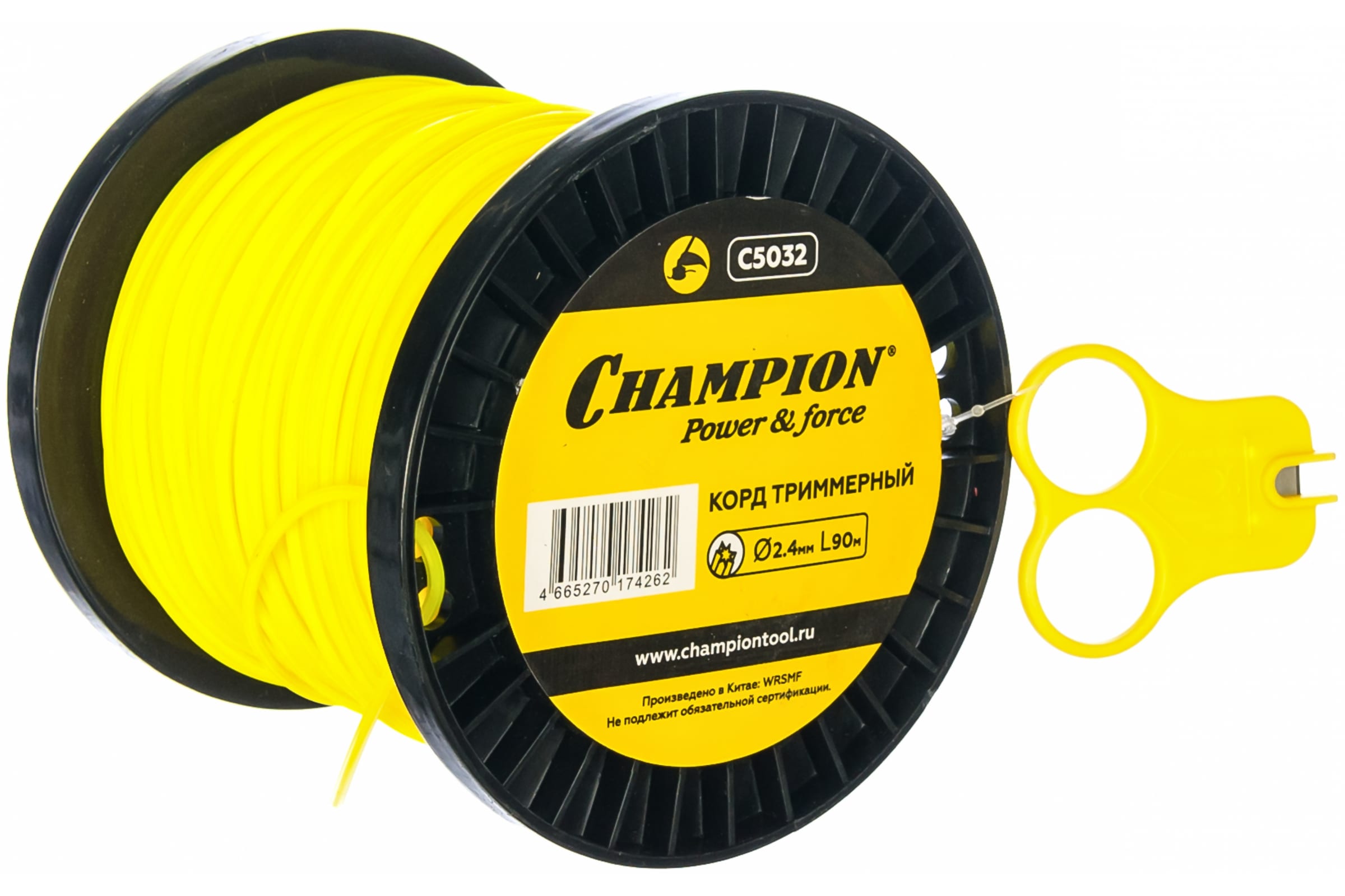 

Леска для триммера прямая звезда 2,4 мм Champion Star C5032 90 м, Желтый, Star