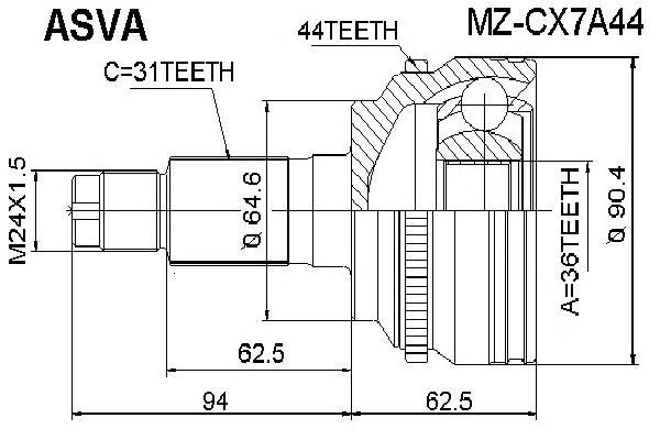 

Шрус Внешний ASVA арт. MZCX7A44