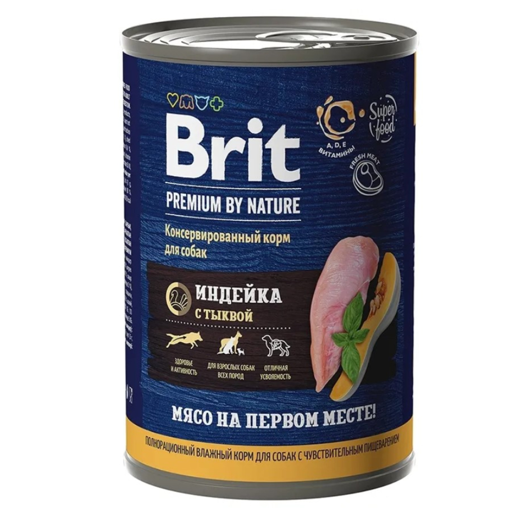 

Корм влажный Brit Premium by nature для собак, с индейкой и тыквой, 6x410 г