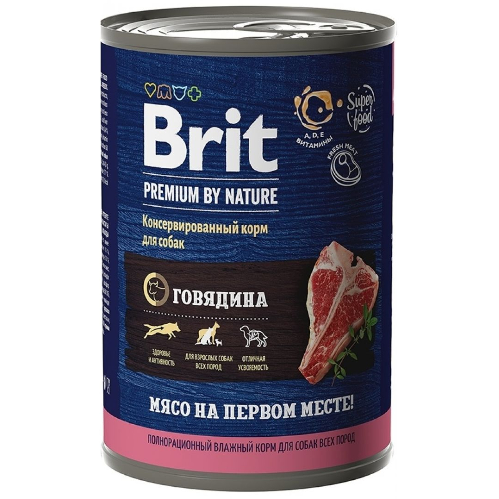 

Корм влажный Brit Premium by nature для собак, с говядиной, 6x410 г