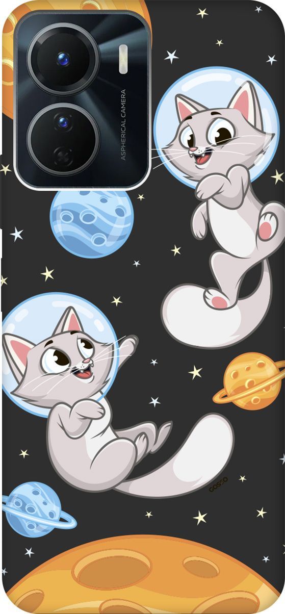 

Матовый Soft Touch Чехол на Vivo Y16 с 3D принтом "CosmoCats" черный, Черный;серый, 157760
