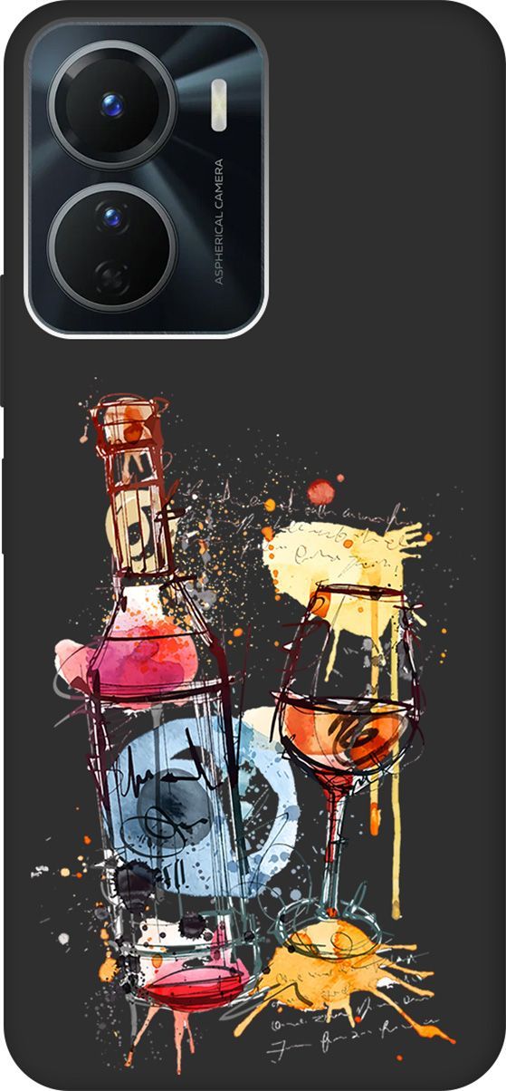 

Матовый Soft Touch Чехол на Vivo Y16 с 3D принтом "Aquarelle Wine" черный, Черный;голубой, 157760