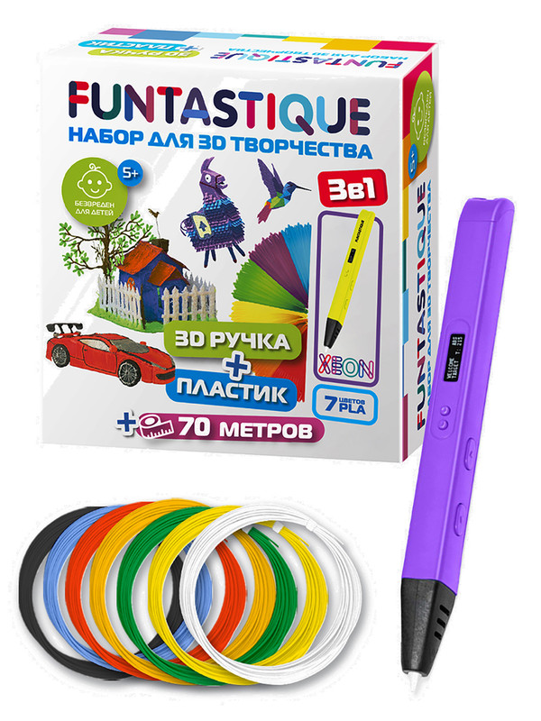 

Набор FUNTASTIQUE 3D-ручка XEON фиолетовый+PLA-пластик 7 цветов, RP800A VL-PLA-7