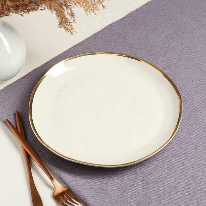фото Керамика ручной работы тарелка "круглая", плоская, капучино голд, 24 см