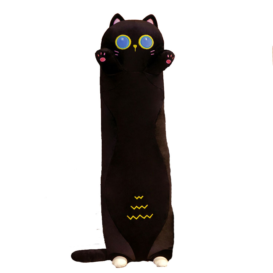 фото Мягкая игрушка-подушка черный кот с большими глазами, 90 см, mi20601 nobrand