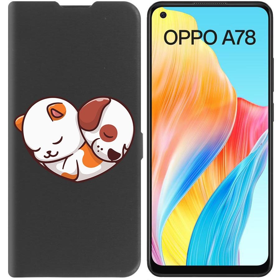 

Чехол-книжка Krutoff Eco Book для Oppo A78 4G Котёнок и Щенок (черный)