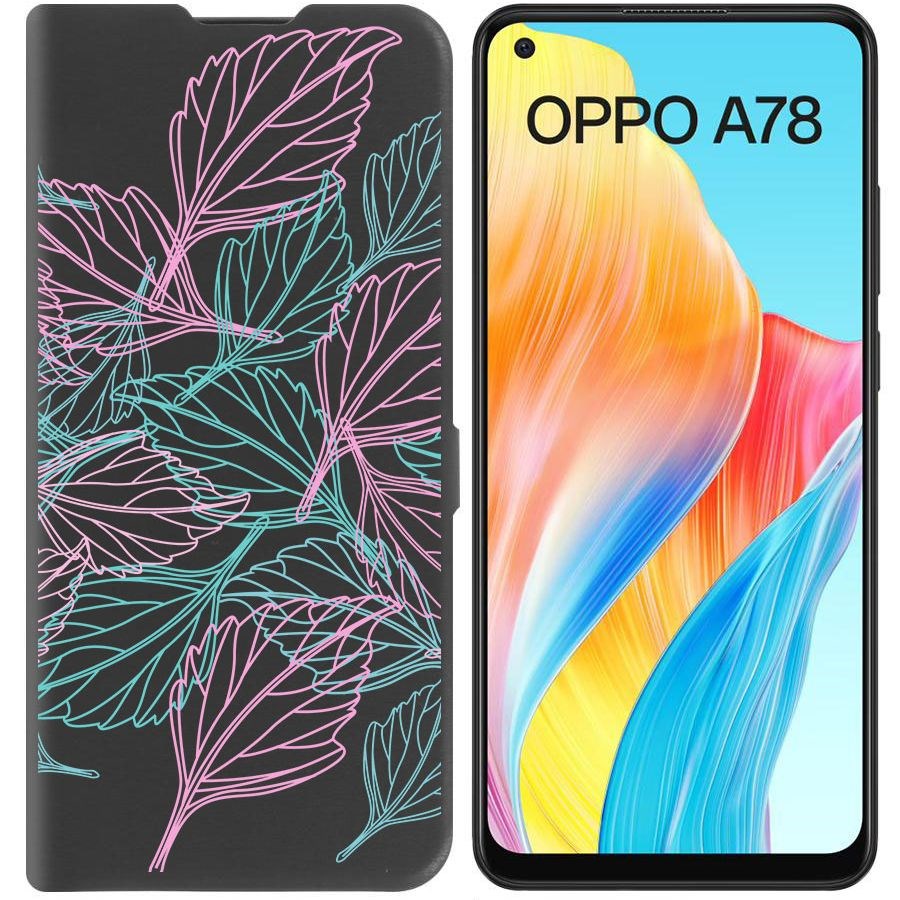

Чехол-книжка Krutoff Eco Book для Oppo A78 4G Листья паттерн (черный)
