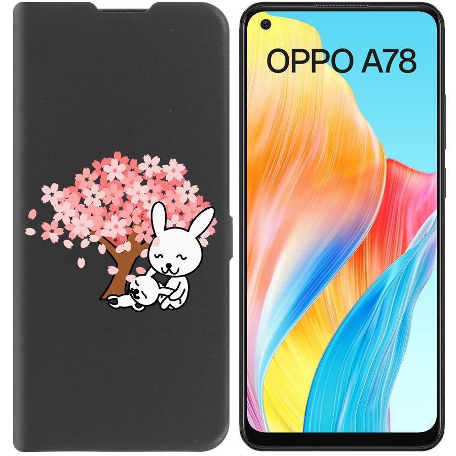 Чехол-книжка Krutoff Eco Book для Oppo A78 4G Кролики (черный)