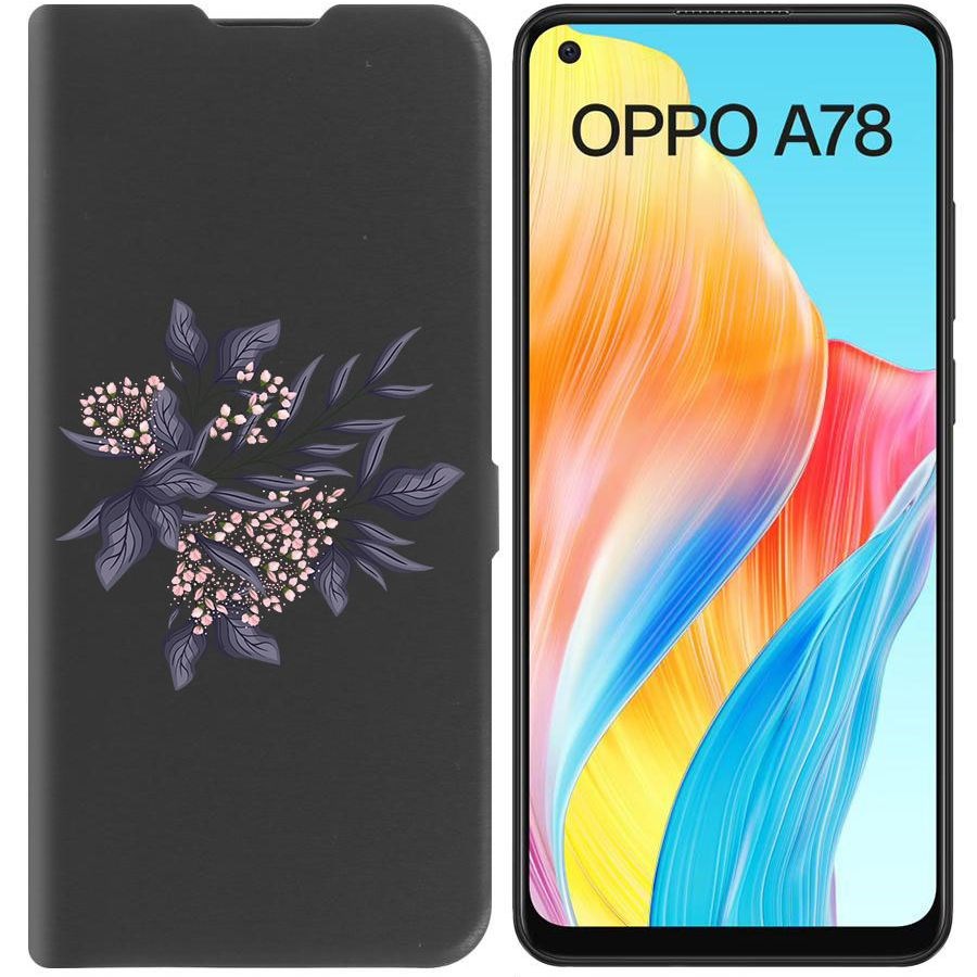 

Чехол-книжка Krutoff Eco Book для Oppo A78 4G Розовые бутоны (черный)