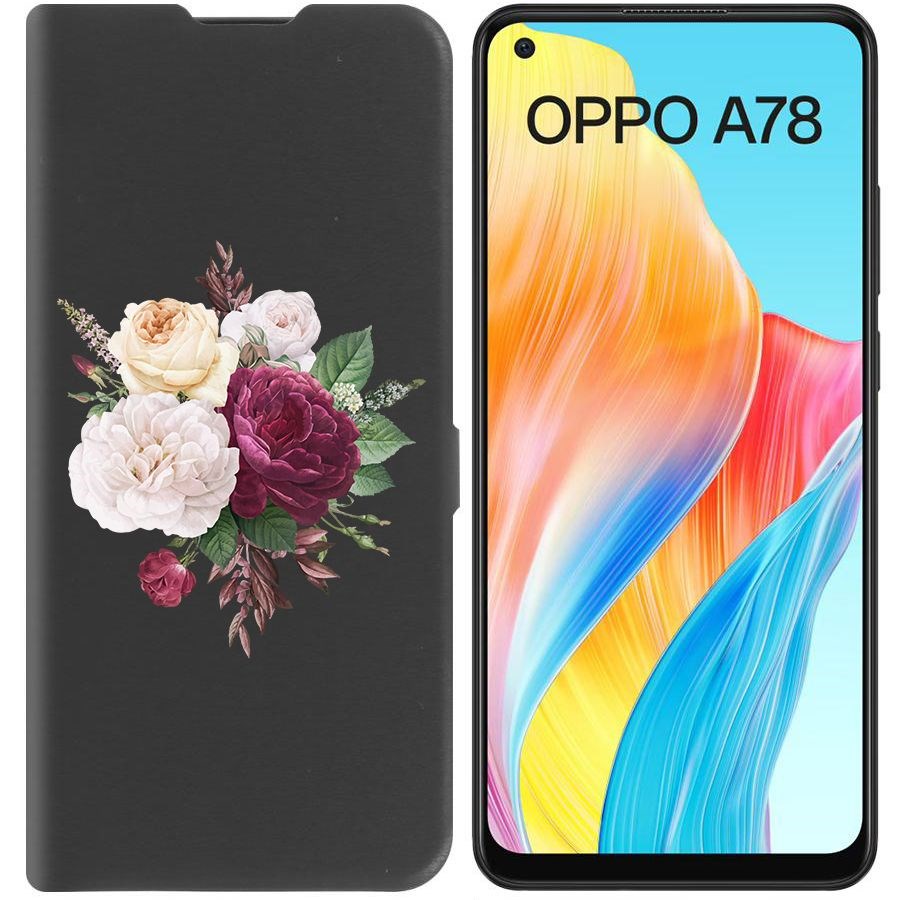 

Чехол-книжка Krutoff Eco Book для Oppo A78 4G Цветочная композиция (черный)