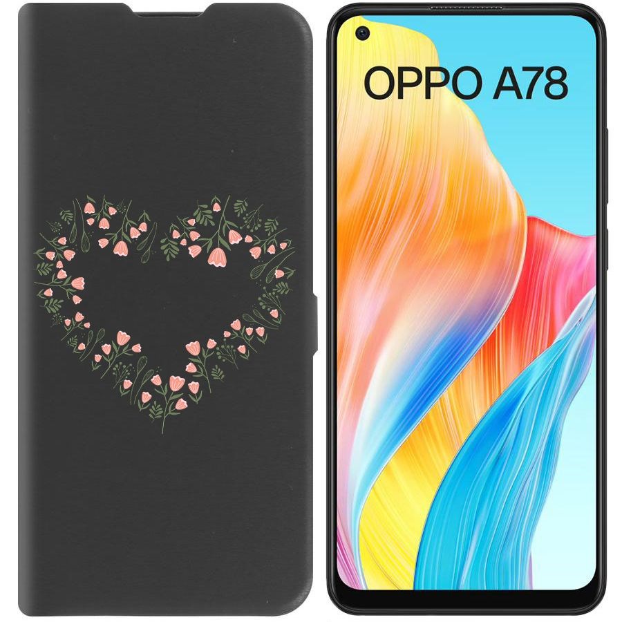 

Чехол-книжка Krutoff Eco Book для Oppo A78 4G Цветочное сердце (черный)