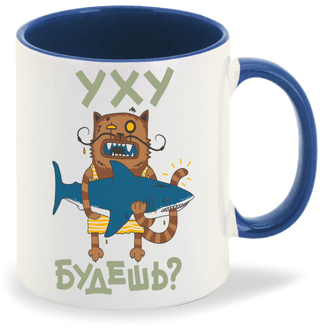 

Кружка CoolPodarok Прикол Кот с акулой Уху будешь, Прикол Кот с акулой Уху будешь