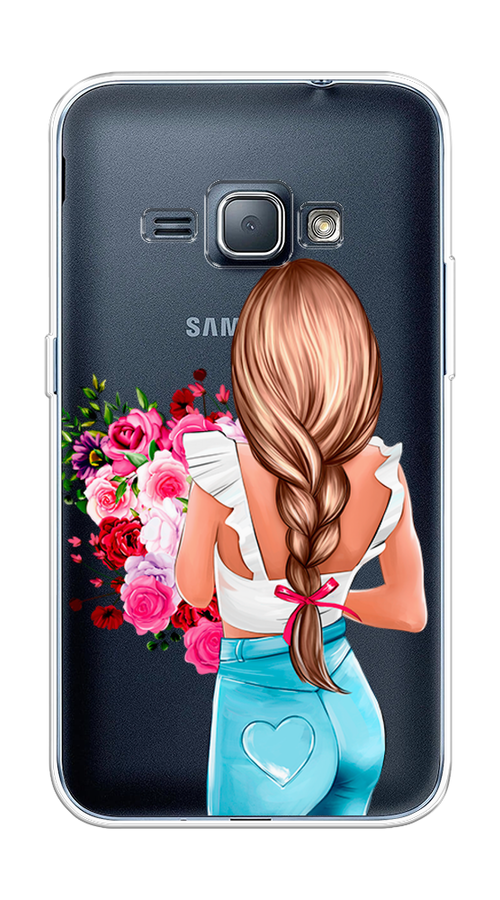 

Чехол на Samsung Galaxy J1 2016 "Девушка с цветами", Коричневый;розовый;голубой, 22150-6