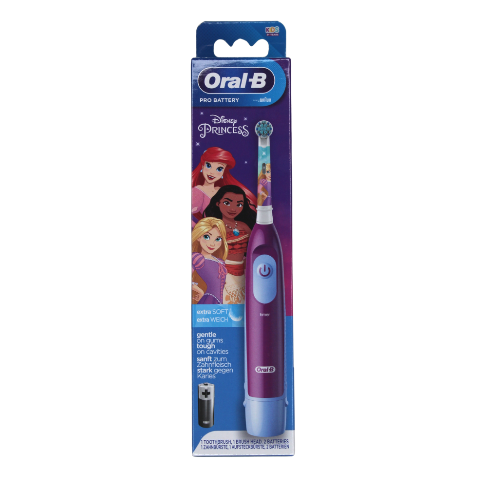 Электрическая зубная щетка Oral-B Pro Battery Extra Soft Принцессы на батарейках, 3+ электрическая зубная щетка cs medica cs 484 8000 движ мин 4 режима таймер акб