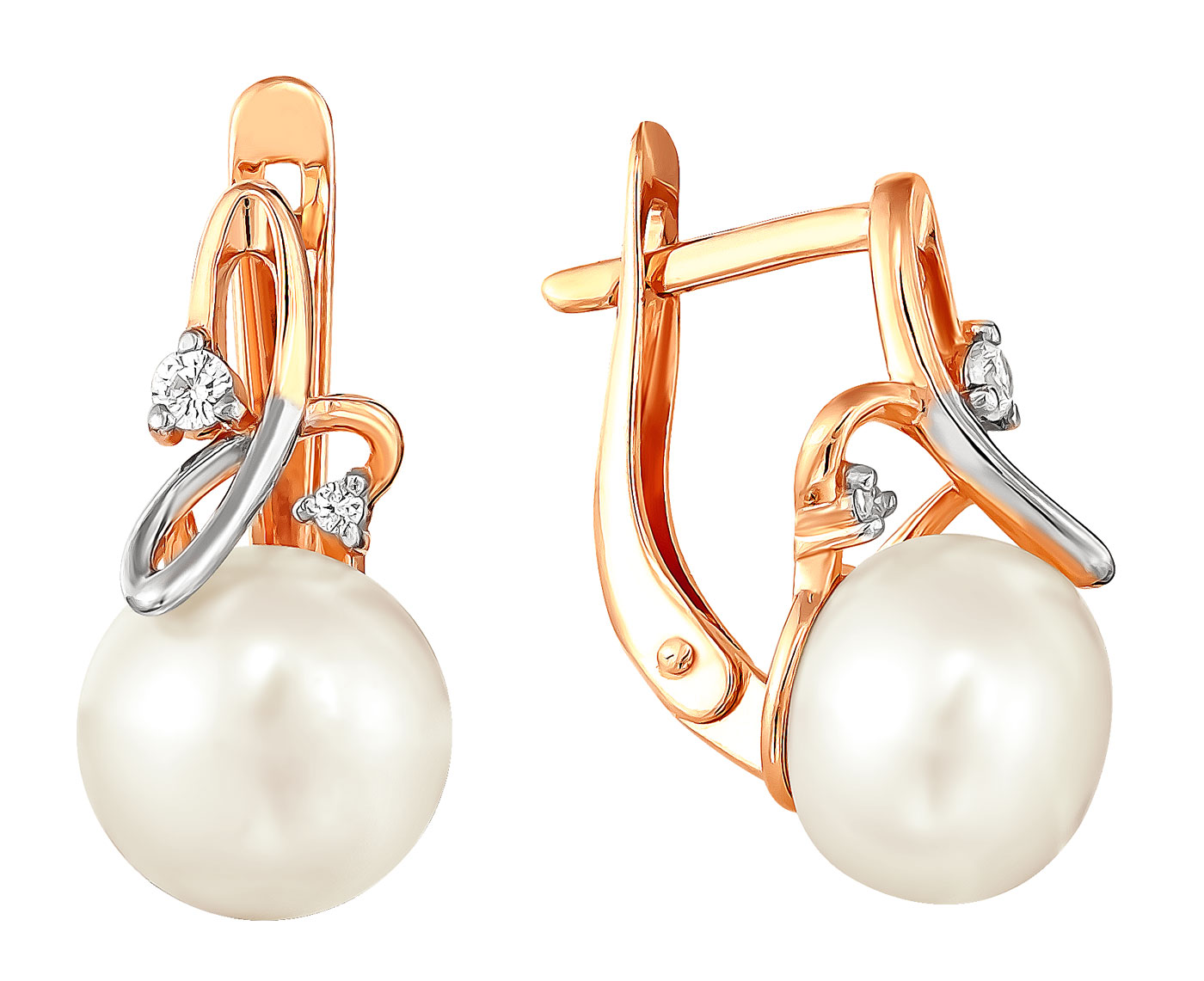 

Серьги из красного золота с жемчугом и фианитом Примаэксклюзив 290-1-823R, 290-1-823R