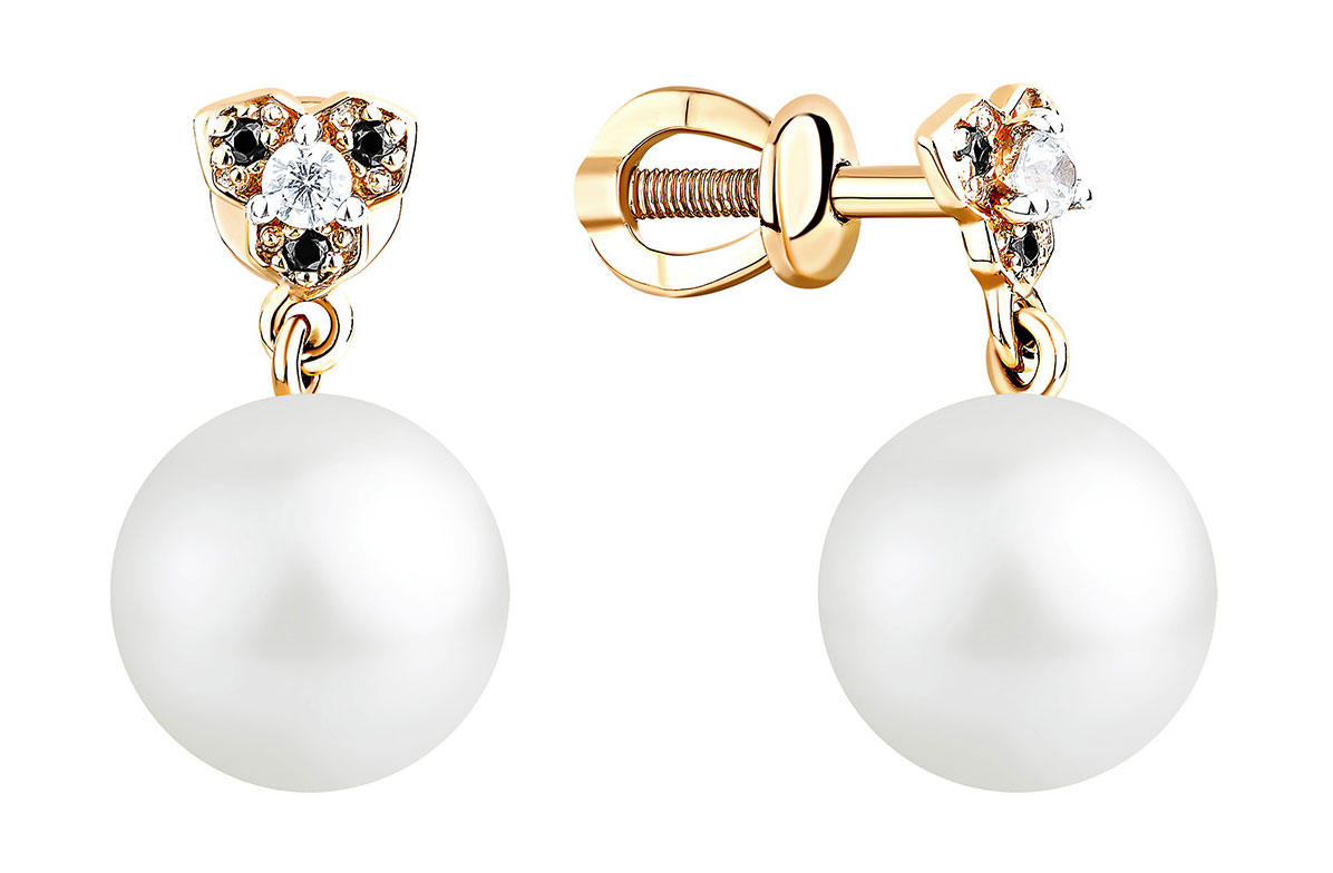 

Серьги из красного золота с жемчугом и фианитом Примаэксклюзив 290-1-1267R, 290-1-1267R