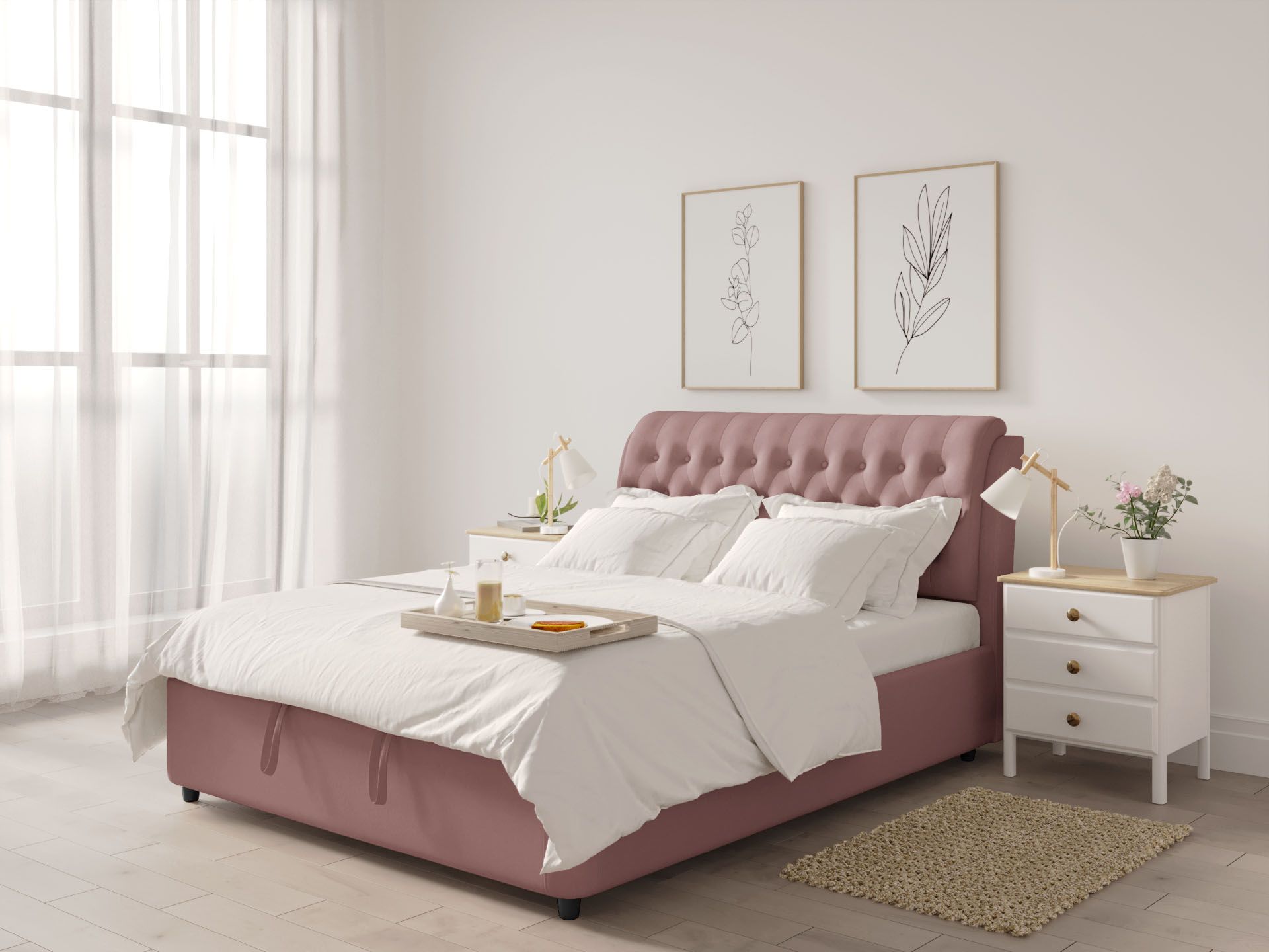 Двуспальная кровать ARMOS без ПМ Ellen 2 Велюр Teddy 633 Тёмно-лиловый 160х200
