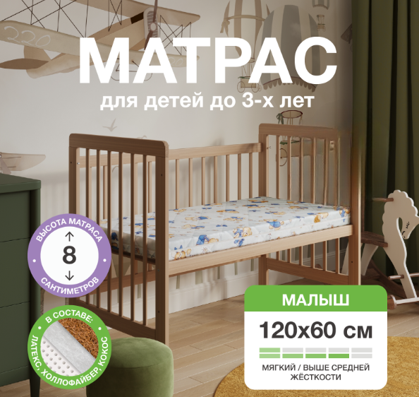 Детский матрас Ecomfort беспружинный Малыш 120x60 Синий