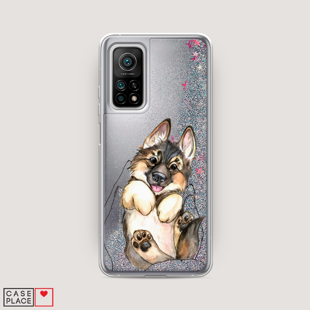

Жидкий чехол с блестками "Овчарка в ладошках" на Xiaomi Mi 10T
