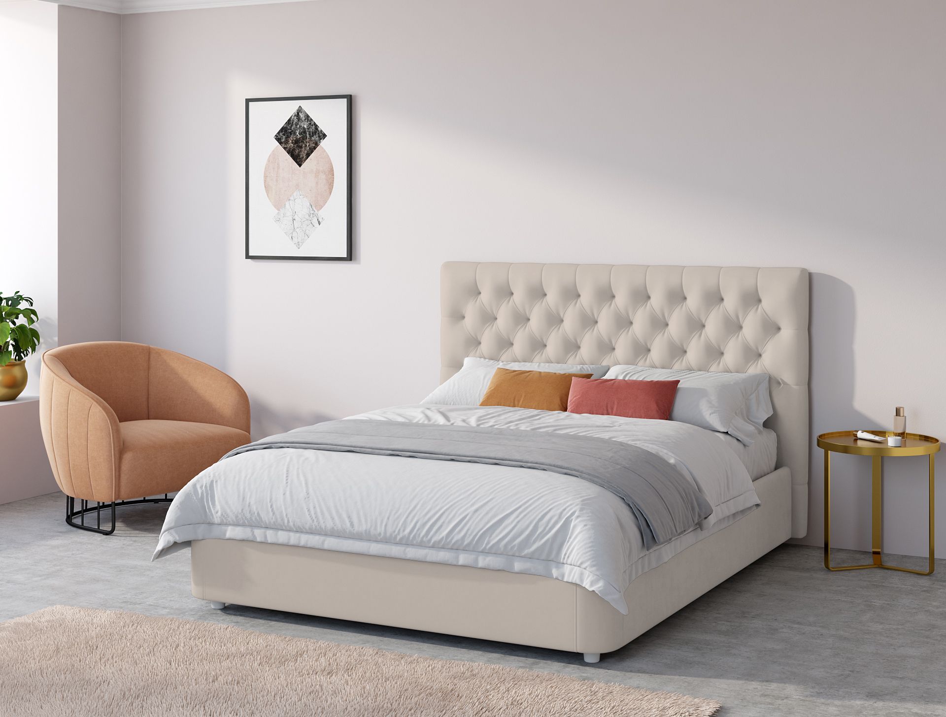 

Двуспальная кровать ARMOS с ПМ Sabrina Велюр Teddy 004 Молочный 140х200, Разноцветный, Sabrina