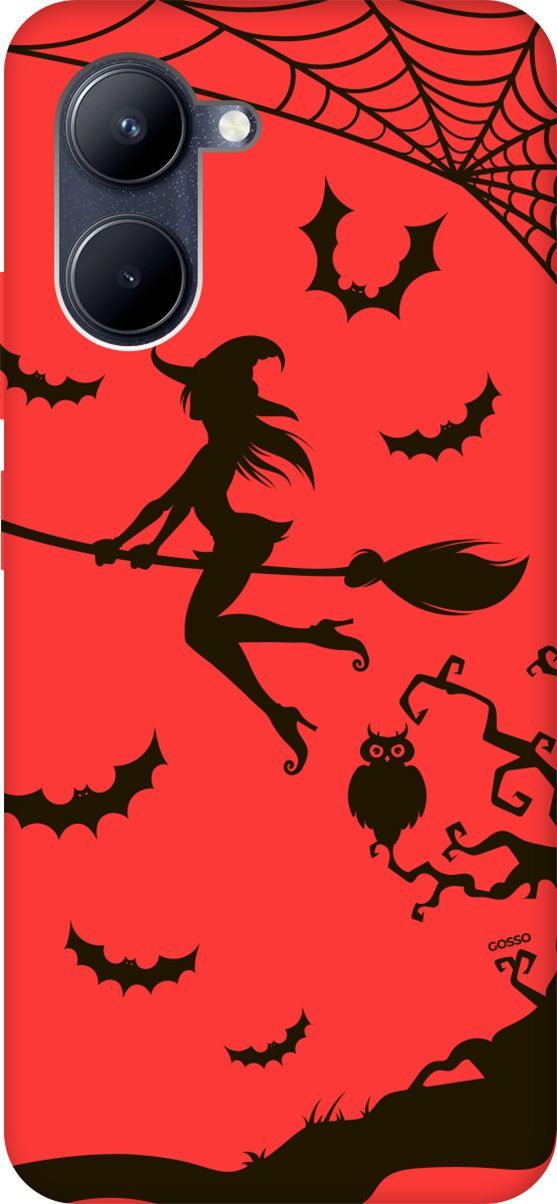 

Чехол на Realme C33 "Witch on a Broomstick" красный, Красный;черный, 1577100