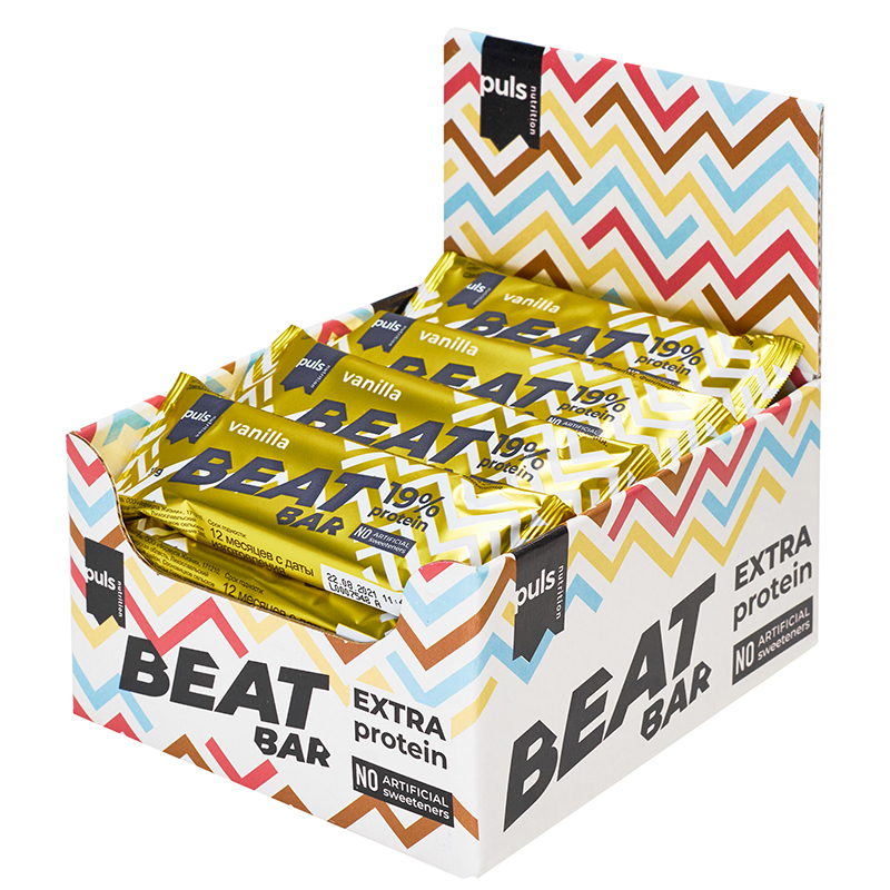 фото Протеиновые батончики puls nutrition beat bar, 20 штук х 35 грамм, вкус: ваниль