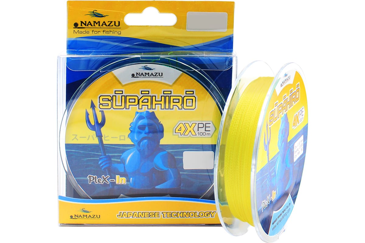 

Шнур плетеный Namazu Supahiro 4Х, L-100 м, d-0,1 мм, test-3,6 кг, желтый/100/300/