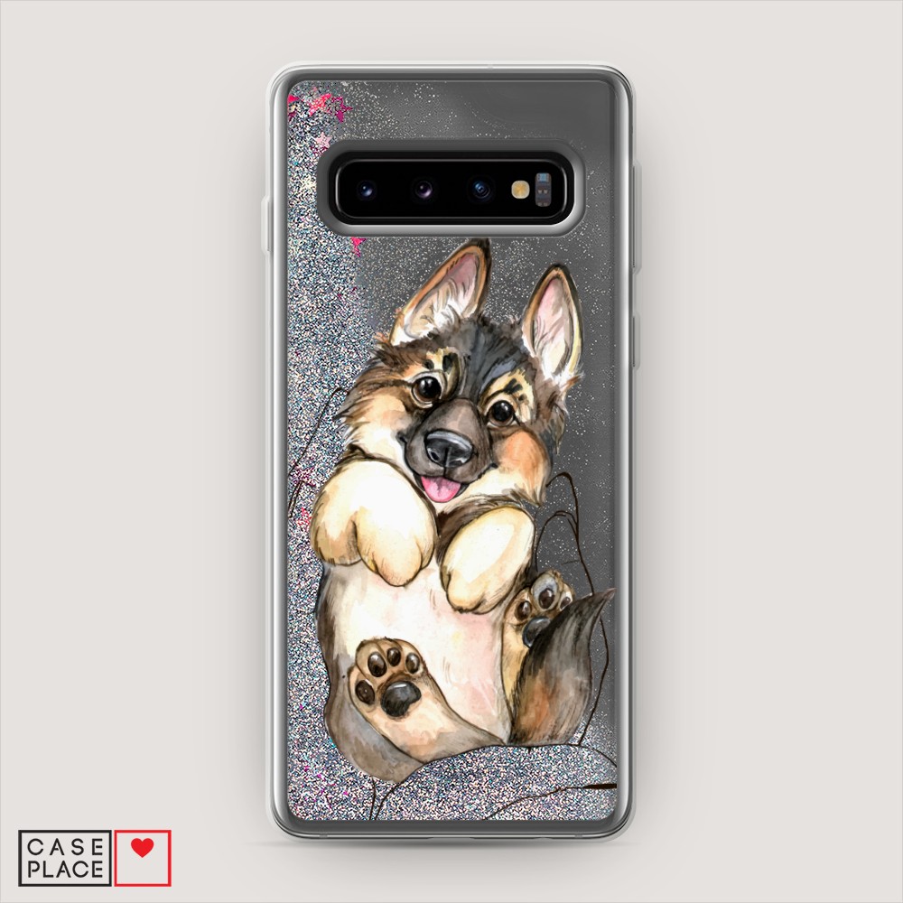 

Жидкий чехол с блестками "Овчарка в ладошках" на Samsung Galaxy S10 +, 27191-1