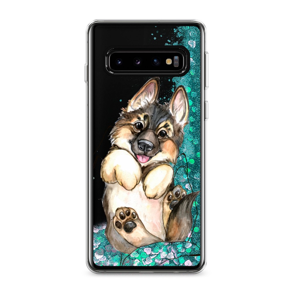 

Жидкий чехол с блестками "Овчарка в ладошках" на Samsung Galaxy S10, 27095-1