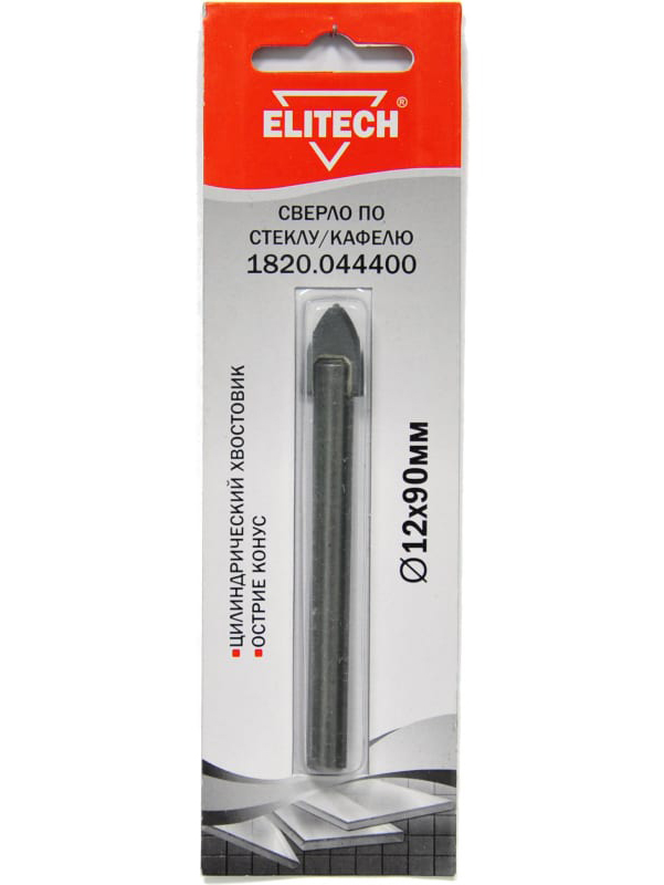 Сверло Elitech 1820044400 по кафелюстеклу 12мм цилиндрический 1шт 90₽