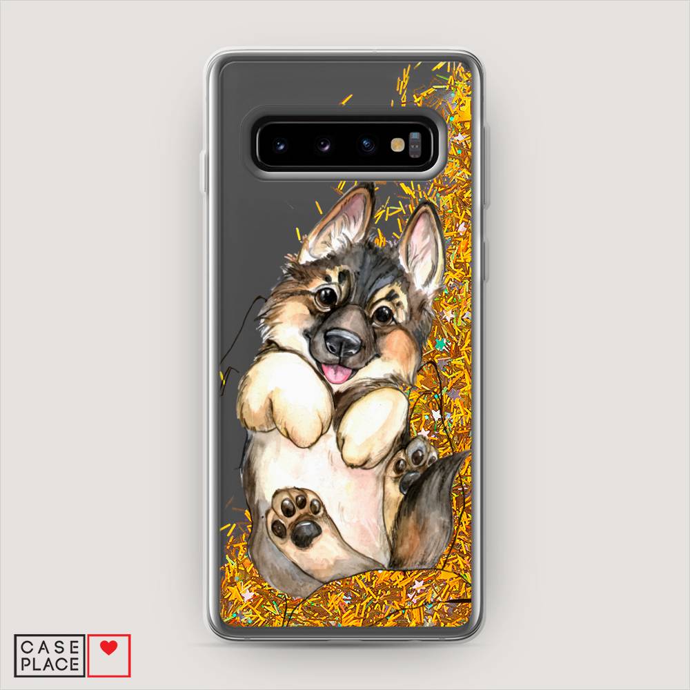 

Жидкий чехол с блестками "Овчарка в ладошках" на Samsung Galaxy S10, 27090-1