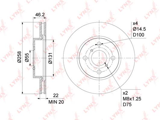 

Диск тормозной передний Toyota Yaris 05>12 Daihatsu Charade VIII 11> Lynx BN1164