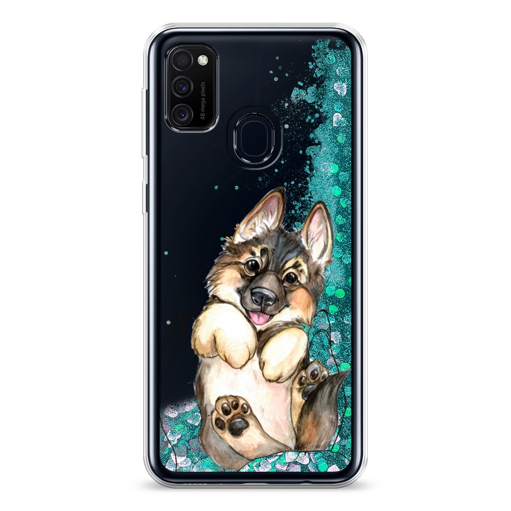 

Жидкий чехол с блестками "Овчарка в ладошках" на Samsung Galaxy M21, 29795-1