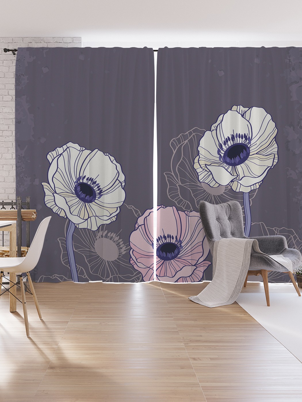 

Шторы под лён JoyArty "Контур маков", серия Oxford DeLux, 340х265 см, Контур маков