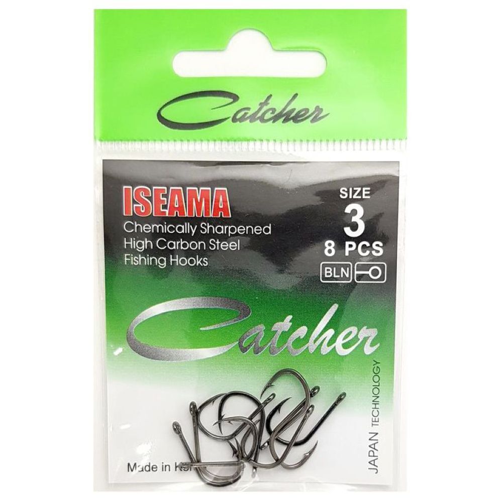 

Одинарные крючки Catcher Chod Hook №3 BN, с колечком, загнутое острие, с бородкой, Черный, ISEAMA