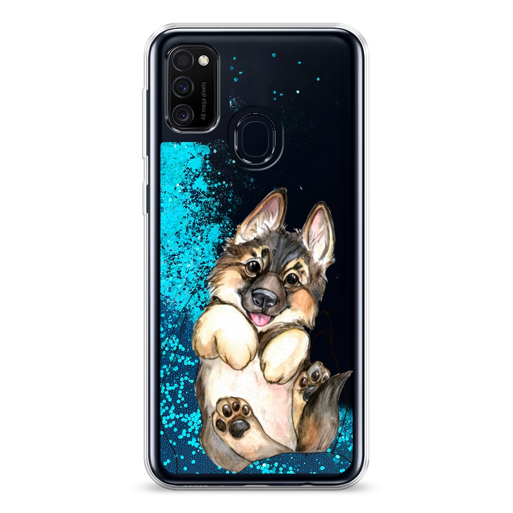 

Жидкий чехол с блестками "Овчарка в ладошках" на Samsung Galaxy M21, 29793-1