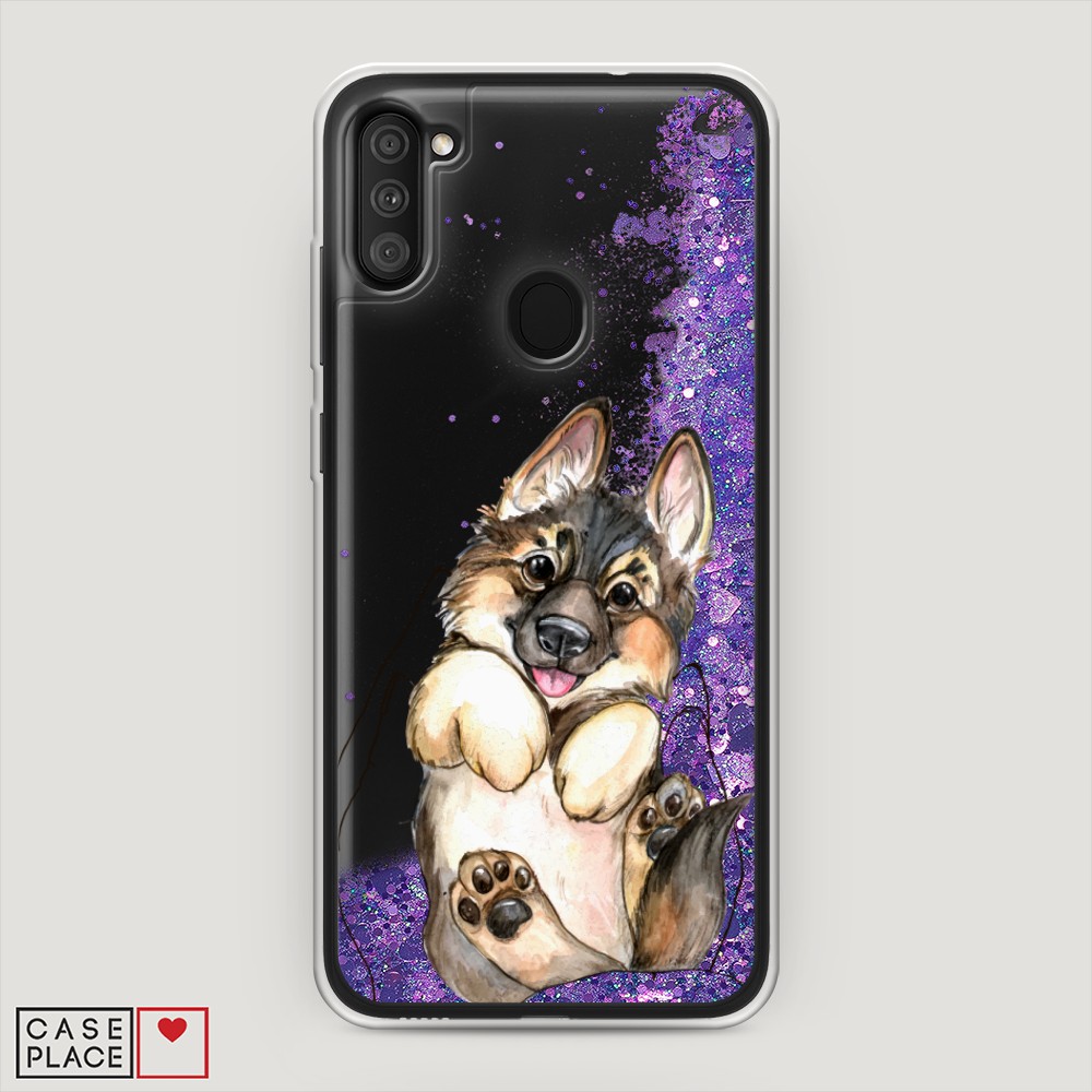 фото Жидкий чехол с блестками "овчарка в ладошках" на samsung galaxy m11 awog