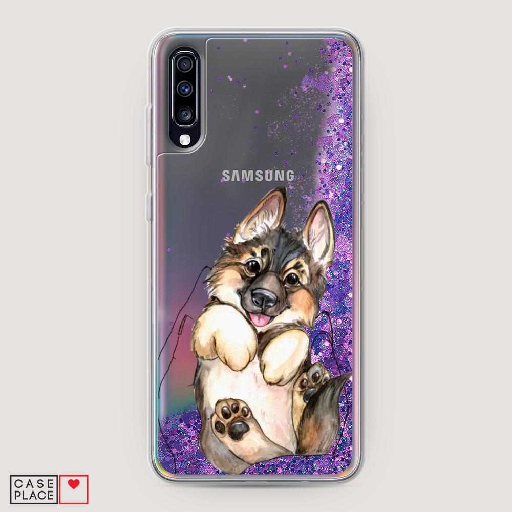 

Жидкий чехол с блестками "Овчарка в ладошках" на Samsung Galaxy A70, 28192-1