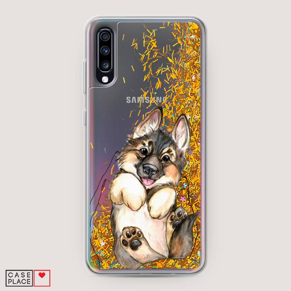 

Жидкий чехол с блестками "Овчарка в ладошках" на Samsung Galaxy A70, 28190-1
